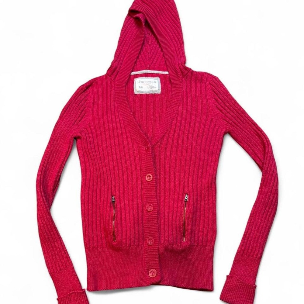 Aeropostale Y2K ribbed knitted button hooded cardigan sweater size large